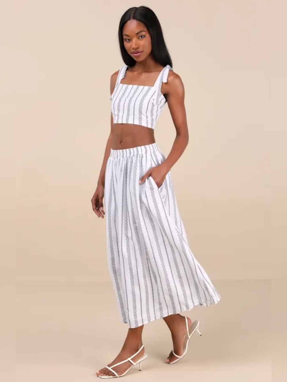 Lulus Cheerful Season 2-Piece Dress With Pockets in Ivory Stripe